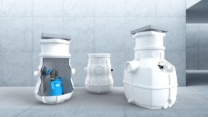Sanitärtechnik: HOMA Hebeanlagen mit Sammelbehälter f<e:1> r höheres Schmutzwasseraufkommen
